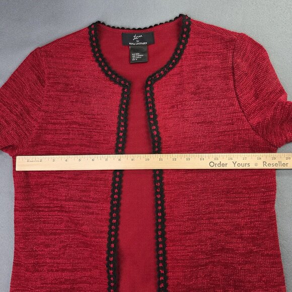 Lennie Nina Leonard Sweater Womens Small Red Black Crochet Knit Cardigan Office - Picture 7 of 10